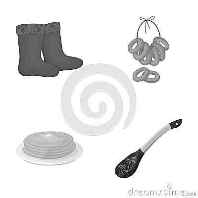 Felt, boots, drying, gingerbread .Russia country set collection icons in monochrome style vector symbol stock Vector Illustration