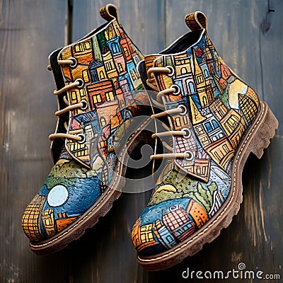 Felt boots with leather soles, town, constructivism, top view Stock Photo