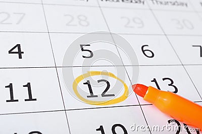 Felt pen on calendar page with date, closeup Stock Photo