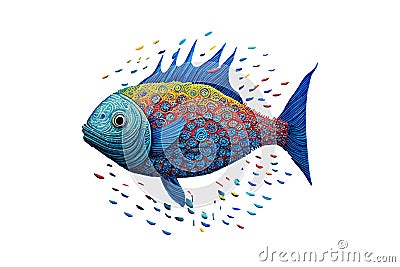 Felt pen childlike drawing of fish. Vector illustration Cartoon Illustration