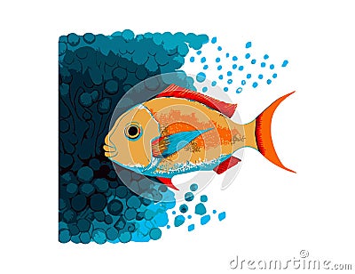 Felt pen childlike drawing of fish. Vector illustration Cartoon Illustration