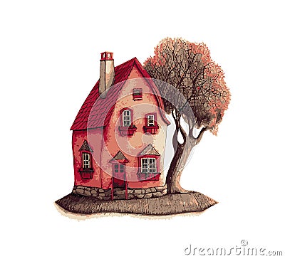 Felt pen childlike drawing of house. Vector illustration Cartoon Illustration