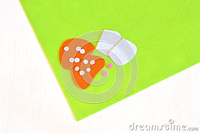 Felt sheets, felt details - sewing set for felt toy mushroom. Kids crafts Stock Photo