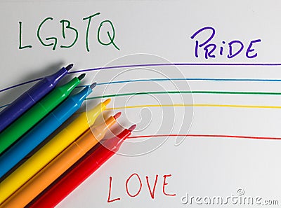 Felt tip pen rainbow on a notebook lgbtq pride love Stock Photo