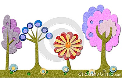 Felt trees and flowers background Cartoon Illustration