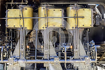 Felton, California - August 31, 2019: Engine of Shay locomotive used on Dixiana Shay Steam Train by Roaring Camp Railroads and Bi Editorial Stock Photo