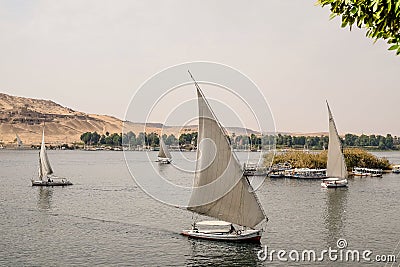 Felucca boats sailing on the Nile Editorial Stock Photo