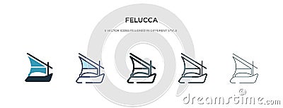Felucca icon in different style vector illustration. two colored and black felucca vector icons designed in filled, outline, line Vector Illustration