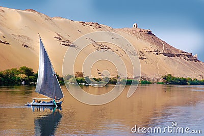 Felucca sailing on Nile river, Egypt Editorial Stock Photo