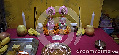 Femal god mata laxmi ji and shree ganesh ji maharaj puja Editorial Stock Photo