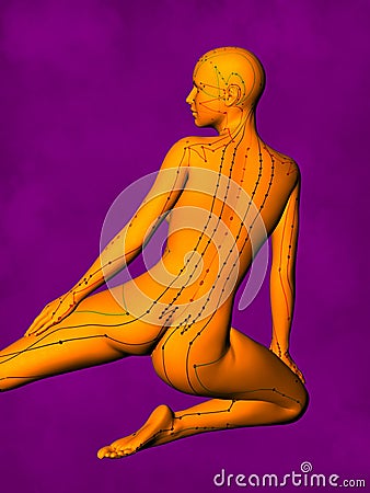 Female Acupuncture Model GF-POSE Bwc-v5-02-13, 3D Illustration Stock Photo