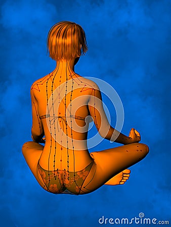 Female Acupuncture Model GF-POSE Yp-06-12, 3D Illustration Stock Photo