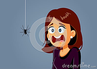 Scared Woman Being Afraid of a Spider Vector Cartoon Vector Illustration