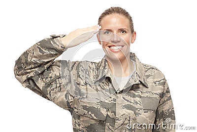 Female airman saluting Stock Photo