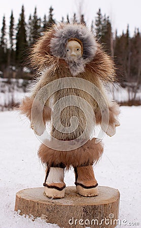 Female Alaska Native Hand Crafted Doll Stock Photo