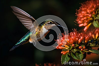 Allens Hummingbird's Delicate Dance with Blossoms (AI Generated) Stock Photo