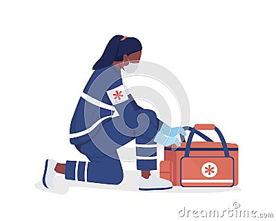 Female ambulance attendant semi flat color vector character Vector Illustration