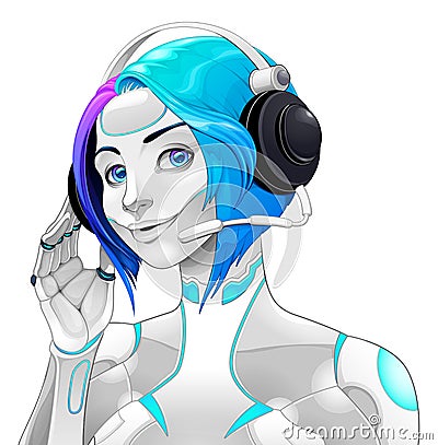 Female android with headphones Vector Illustration