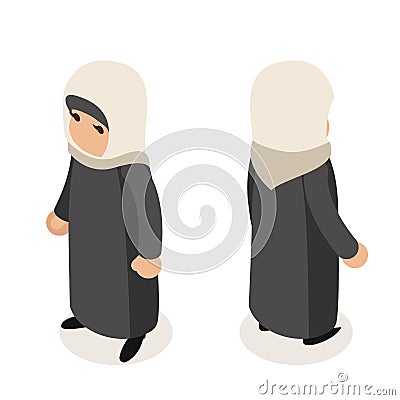 Female arab businesswoman traditional national ethnic muslim woman clothes isometric isolated character flat design Vector Illustration