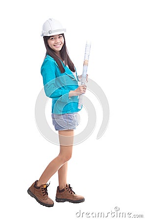 Female architect isolated white Stock Photo