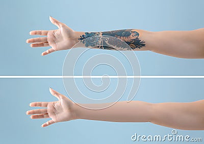 Female arm with tattoo Editorial Stock Photo