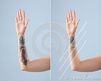 Female arm with tattoo Editorial Stock Photo