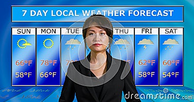 Asian American meteorologist reporting weather Stock Photo