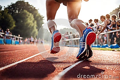 Female athlete legs on race track Stock Photo