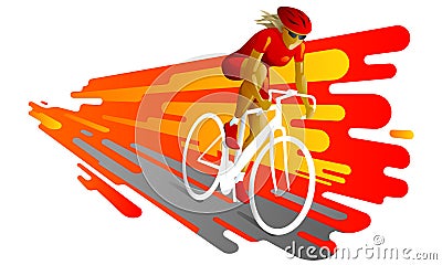 Female athlete riding a bicycle Vector Illustration
