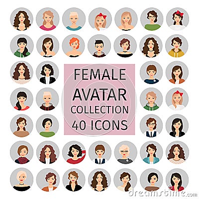 Female avatar collection icons set Vector Illustration