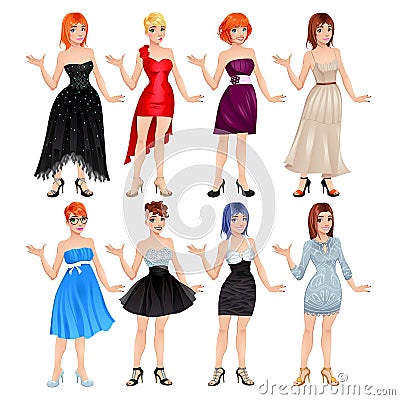 Female avatar with dresses and shoes Vector Illustration