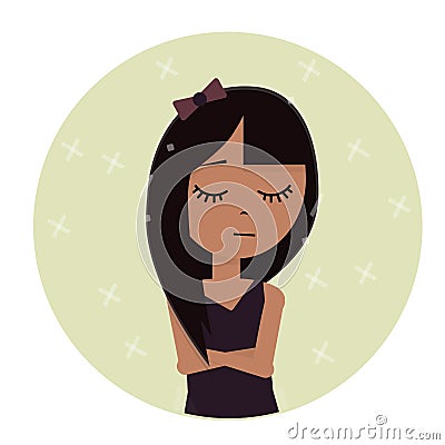 Female avatars. Girl was offended and sad. Illustrations for fairy tales and books. The cartoon character. In a little black dress Stock Photo
