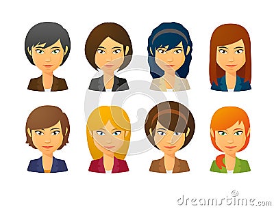 Female avatars wearing suit with various hair styles Stock Photo