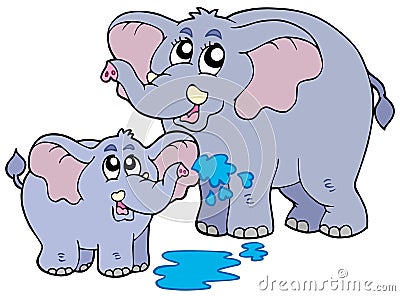 Female and baby elephants Vector Illustration