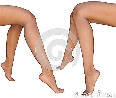 Female barefoot sitting legs - left and right views Cartoon Illustration