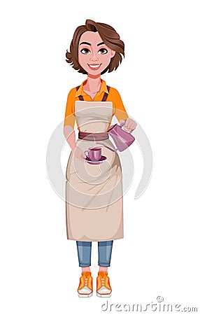 Female barista preparing coffee. Coffee business concept. Vector Illustration