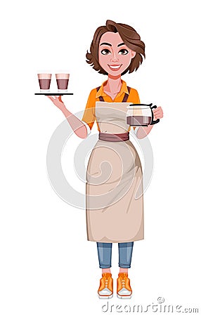 Female barista serving coffeeFemale barista serving coffee. Coffee business concept Vector Illustration