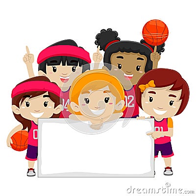 Female Basketball Players holding a Blank Board Vector Illustration