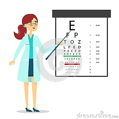 Female beautiful doctor oculist in glasses standing Stock Photo