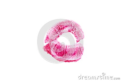 Female beautiful red lips print. Isolating the imprint of lips on a white background. woman`s pink kiss stamp. Heart Stock Photo