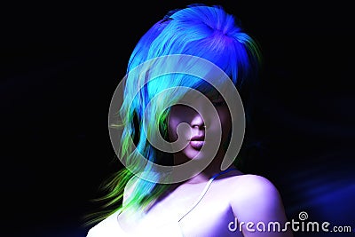 Female in blue Light Stock Photo