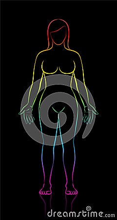 Female Body Shape Outline Rainbow Colored Black Vector Illustration