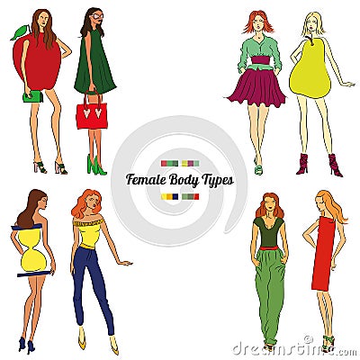 Female Body Types and Body Shapes Vector Illustration