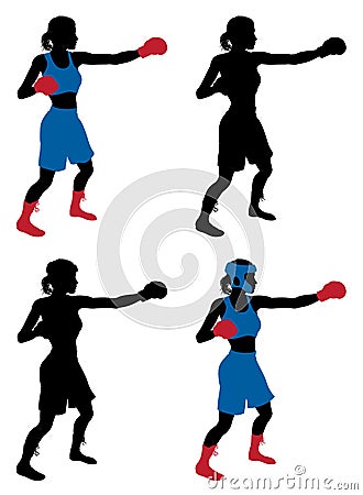 Female boxer boxing Vector Illustration
