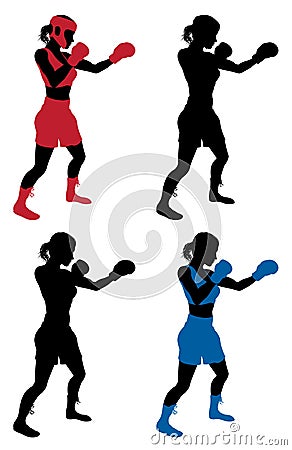 Female boxer boxing Vector Illustration