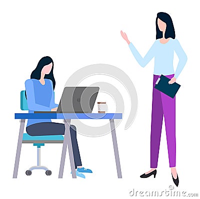 Female Brokers Discussing Trade and Sales Isolated Vector Illustration