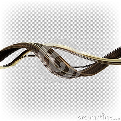Female brown curl of hair isolated on a transparent background. Vector 3D realistic illustration Vector Illustration