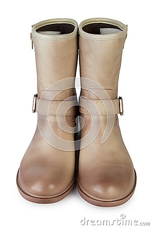 Female brown demi boots. Front view Stock Photo