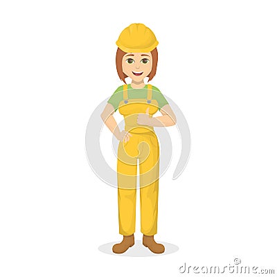 Female builder with thumbs up. Vector Illustration