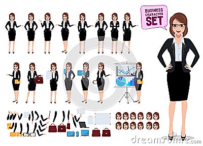 Female business characters set with office woman standing and talking Vector Illustration